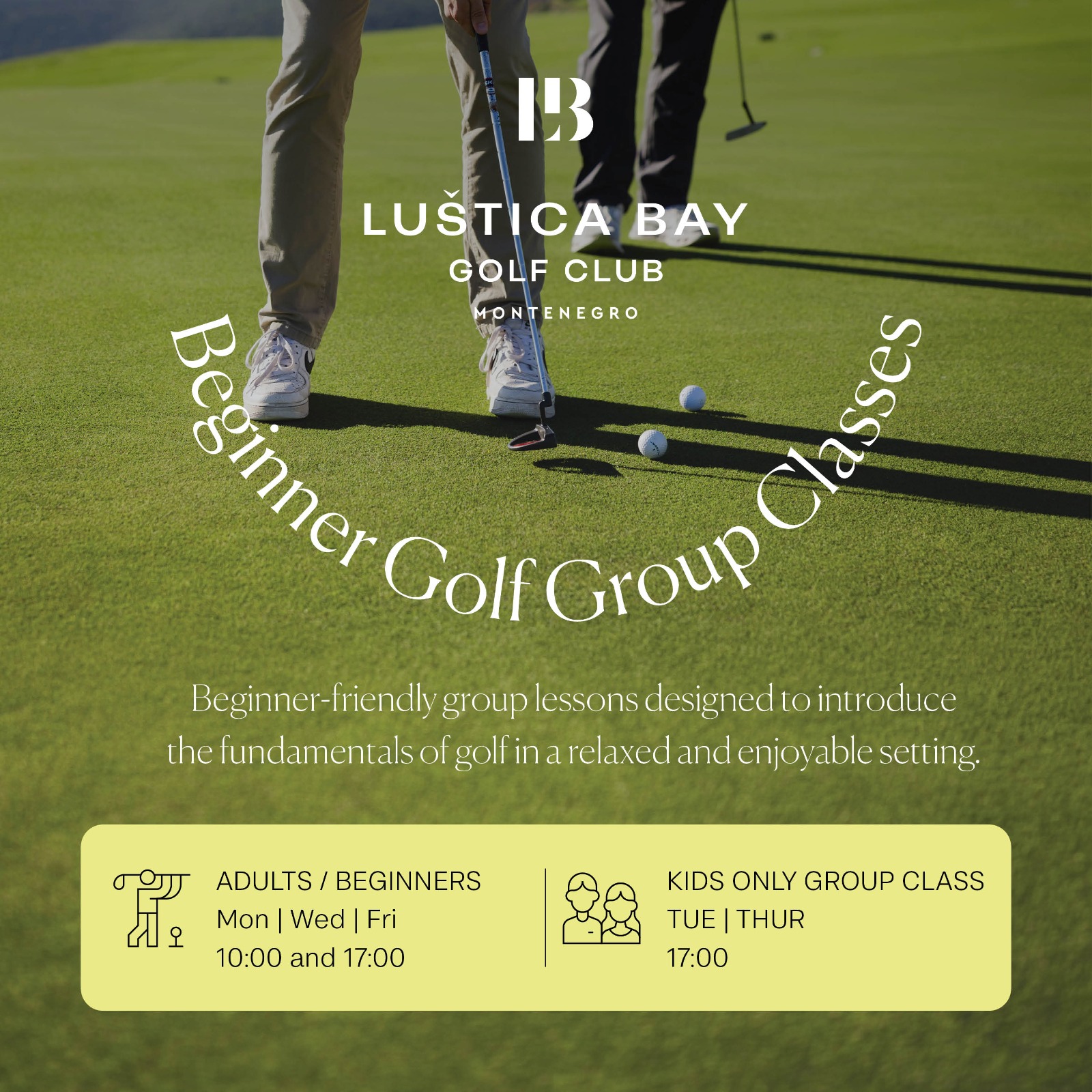 Групповые занятия по гольфу для начинающих в Luštica Bay Golf Course