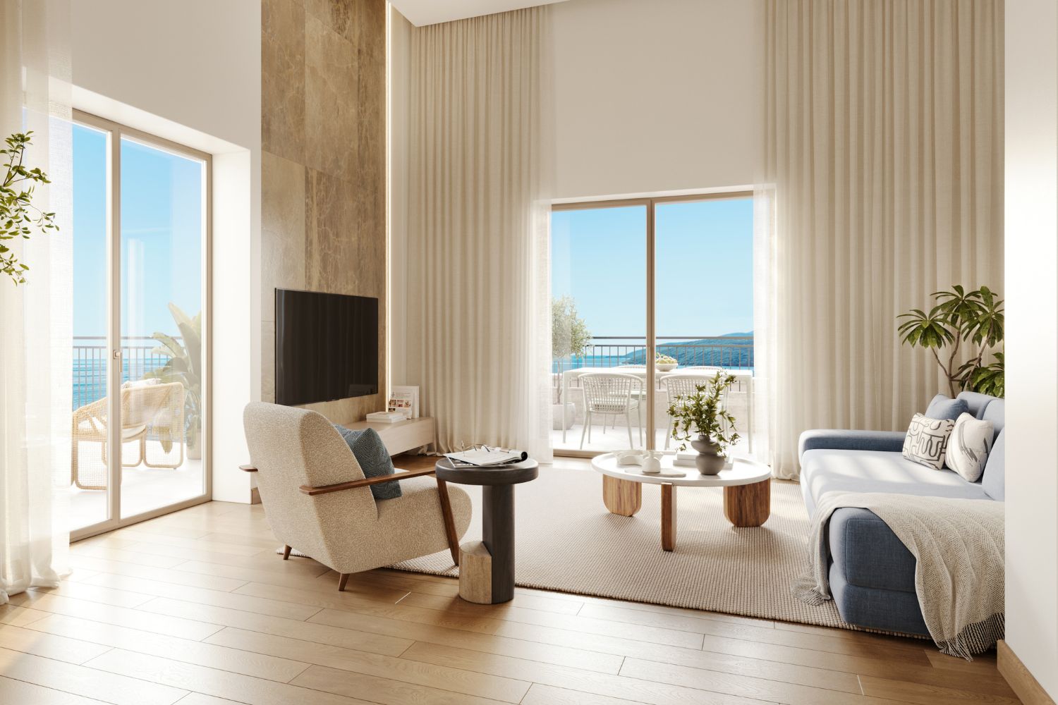 Open-plan living room in a Mirta residence with Adriatic views